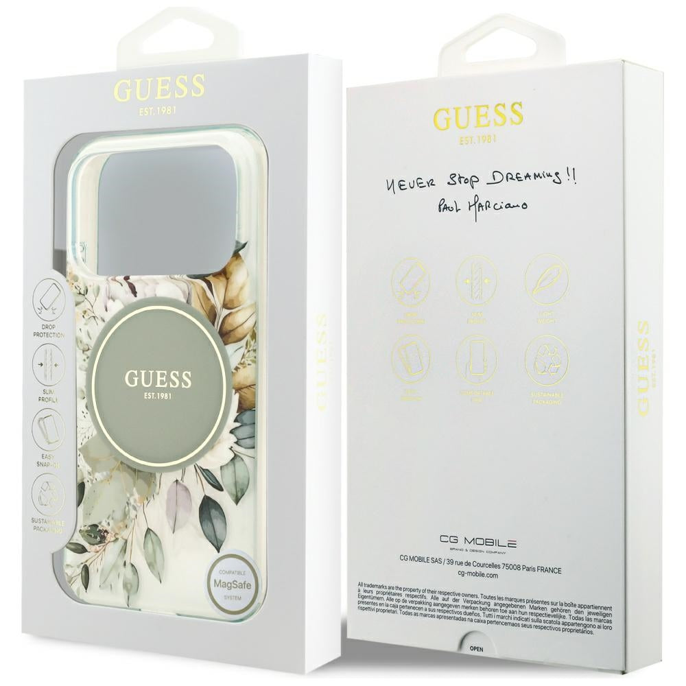 MagSafe hoesje voor Apple iPhone 17 Pro, Guess, IML Flower and Tonal Circle, Groen