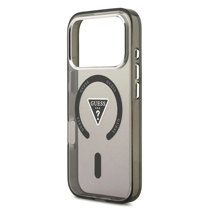 MagSafe hoesje voor Apple iPhone 17 Pro, Guess, IML Gradient Triangle Logo, Zwart Zilver