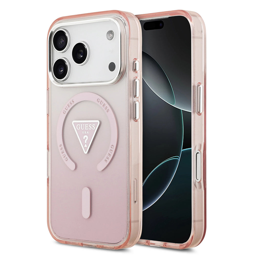 MagSafe hoesje voor Apple iPhone 17 Pro, Guess, IML Gradient Triangle Logo, Roze