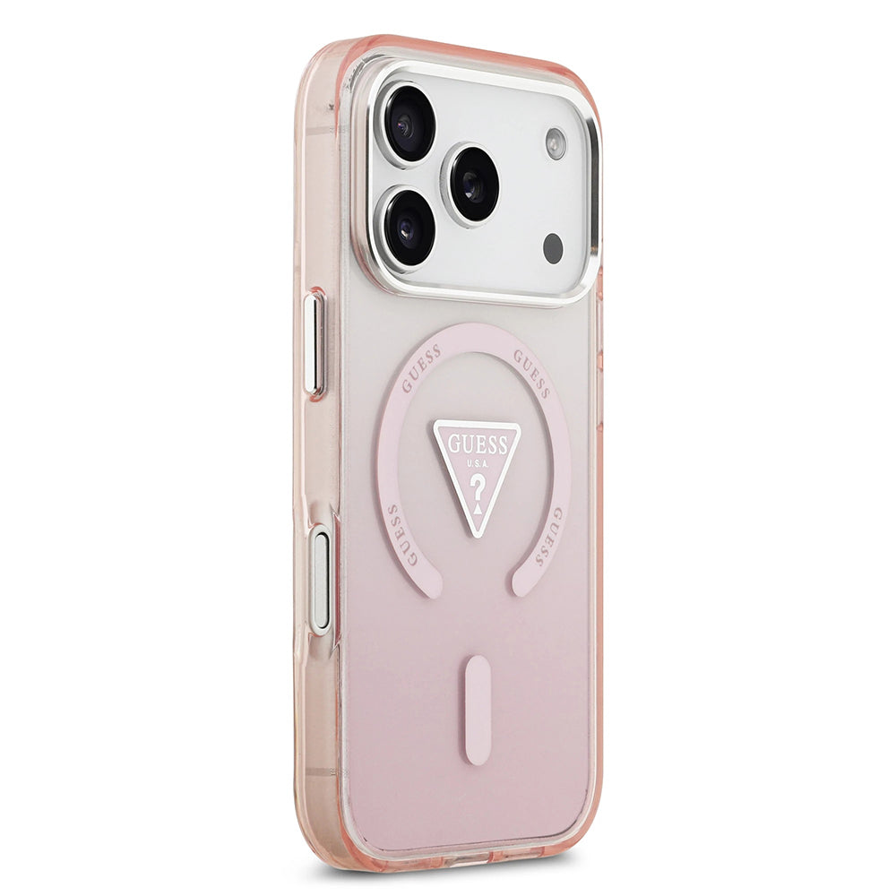 MagSafe hoesje voor Apple iPhone 17 Pro, Guess, IML Gradient Triangle Logo, Roze