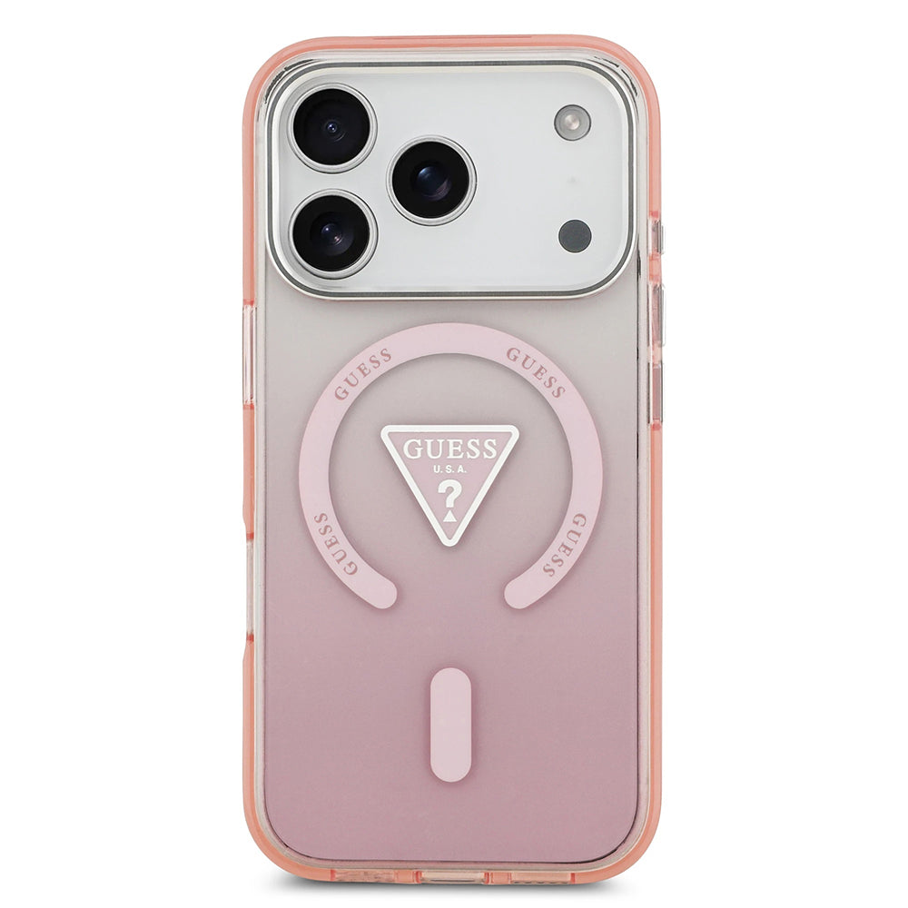 MagSafe hoesje voor Apple iPhone 17 Pro, Guess, IML Gradient Triangle Logo, Roze