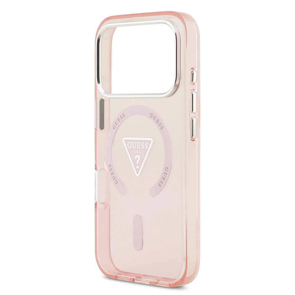 MagSafe hoesje voor Apple iPhone 17 Pro, Guess, IML Gradient Triangle Logo, Roze