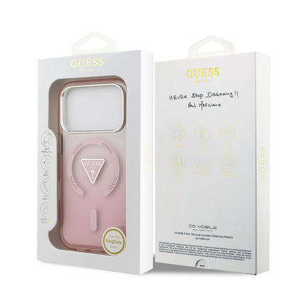MagSafe hoesje voor Apple iPhone 17 Pro, Guess, IML Gradient Triangle Logo, Roze