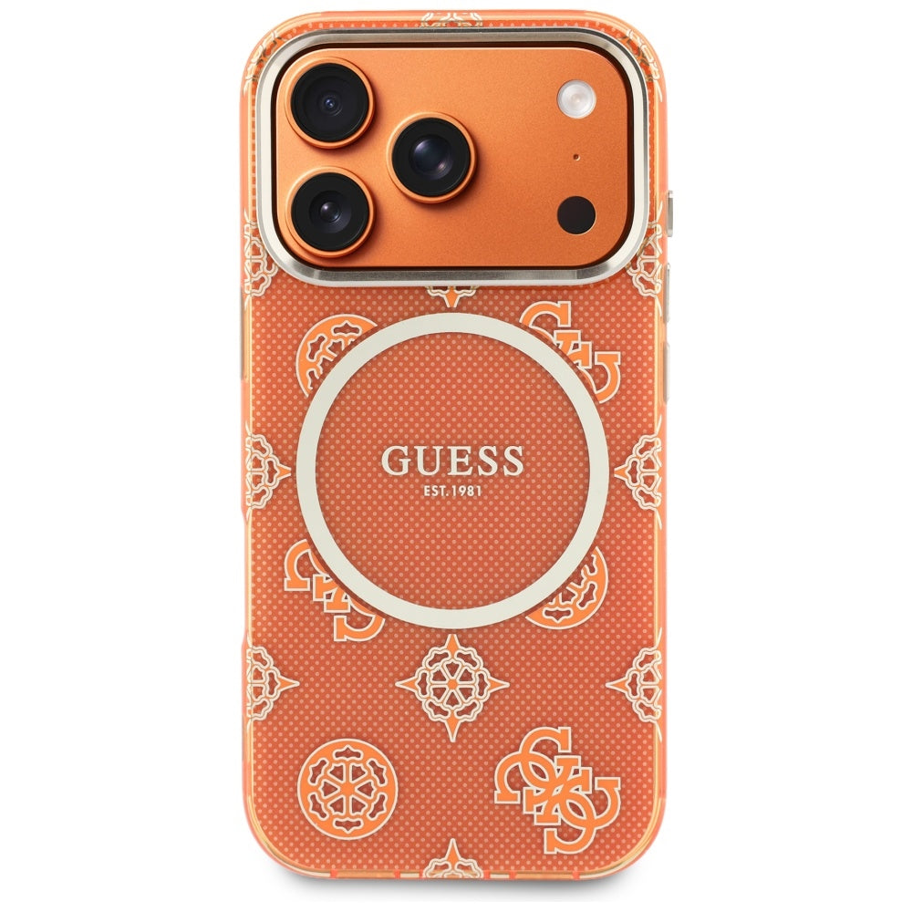 MagSafe Case for Apple iPhone 17 Pro, Guess, IML Peony Dot, Orange