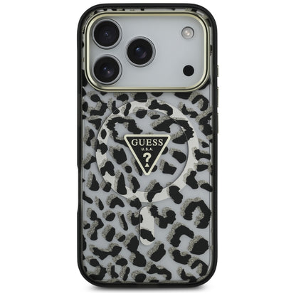 MagSafe hoesje voor Apple iPhone 17 Pro, Guess, Leopard Glitter, Zwart