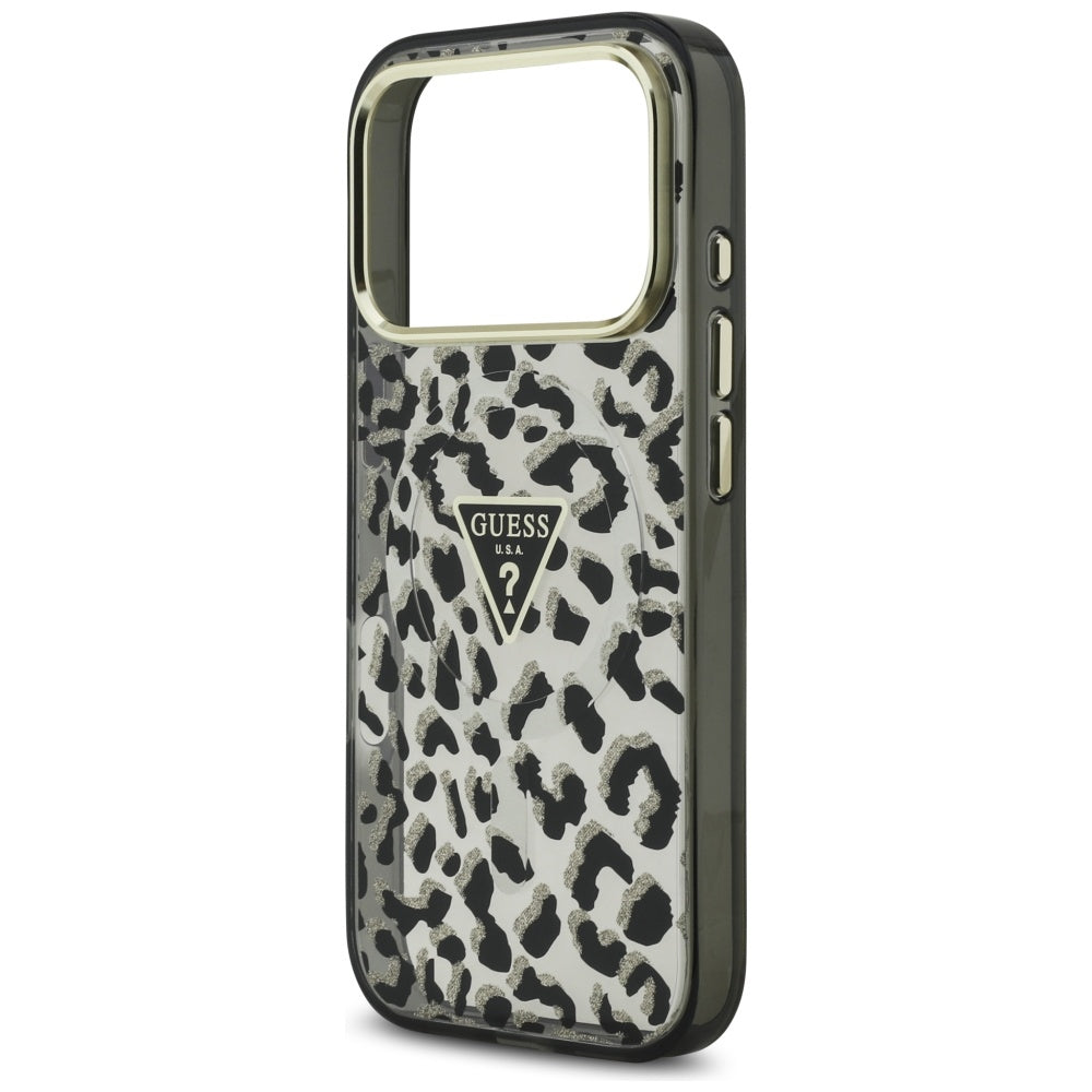 MagSafe hoesje voor Apple iPhone 17 Pro, Guess, Leopard Glitter, Zwart