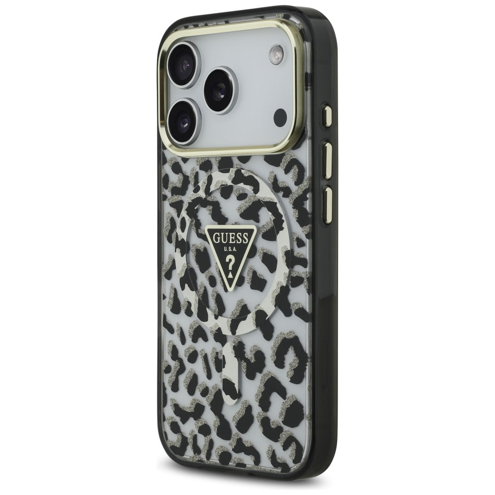 MagSafe hoesje voor Apple iPhone 17 Pro, Guess, Leopard Glitter, Zwart