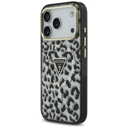MagSafe hoesje voor Apple iPhone 17 Pro, Guess, Leopard Glitter, Zwart