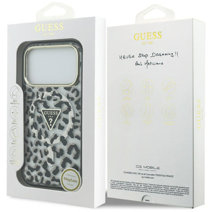 MagSafe hoesje voor Apple iPhone 17 Pro, Guess, Leopard Glitter, Zwart
