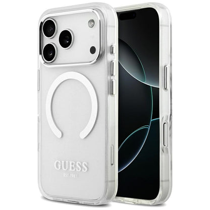 MagSafe hoesje voor Apple iPhone 17 Pro, Guess, Metal Outline, Zilverkleurig