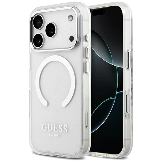 MagSafe hoesje voor Apple iPhone 17 Pro, Guess, Metal Outline, Zilverkleurig