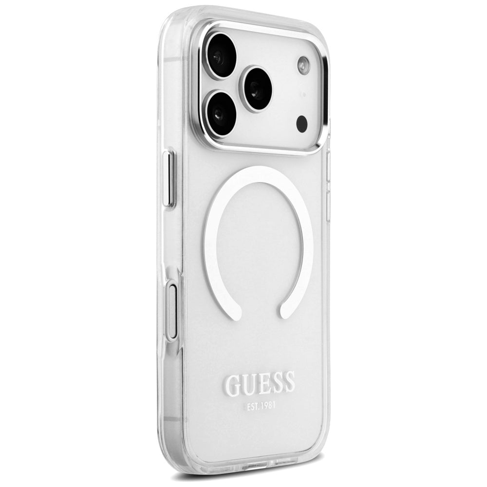 MagSafe hoesje voor Apple iPhone 17 Pro, Guess, Metal Outline, Zilverkleurig