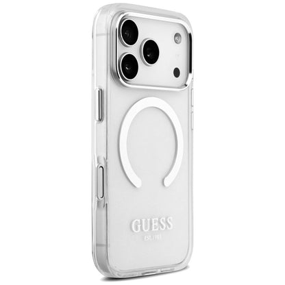 MagSafe hoesje voor Apple iPhone 17 Pro, Guess, Metal Outline, Zilverkleurig