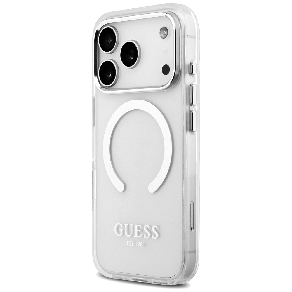 MagSafe hoesje voor Apple iPhone 17 Pro, Guess, Metal Outline, Zilverkleurig
