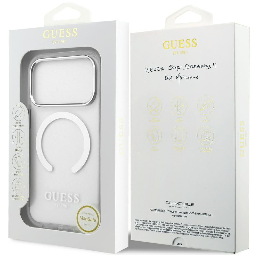 MagSafe hoesje voor Apple iPhone 17 Pro, Guess, Metal Outline, Zilverkleurig