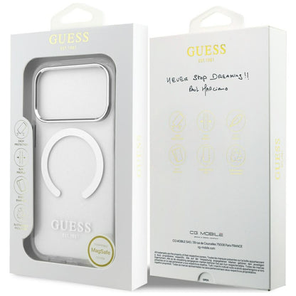 MagSafe hoesje voor Apple iPhone 17 Pro, Guess, Metal Outline, Zilverkleurig