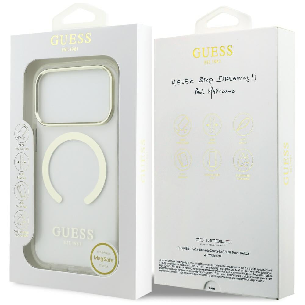 MagSafe hoesje voor Apple iPhone 17 Pro, Guess, Metal Outline, Goud