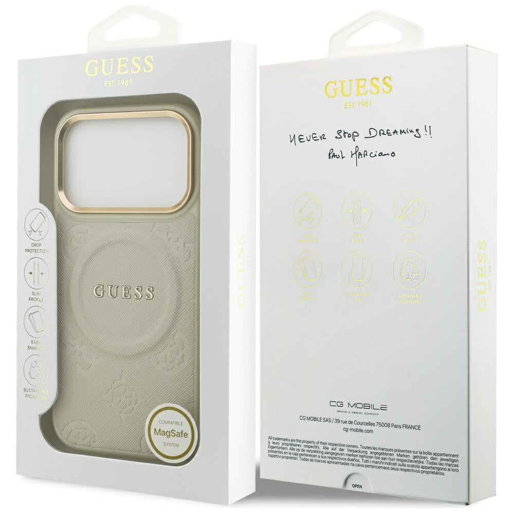 MagSafe hoes voor Apple iPhone 17 Pro, Guess, Peony Hot Stamp, Beige