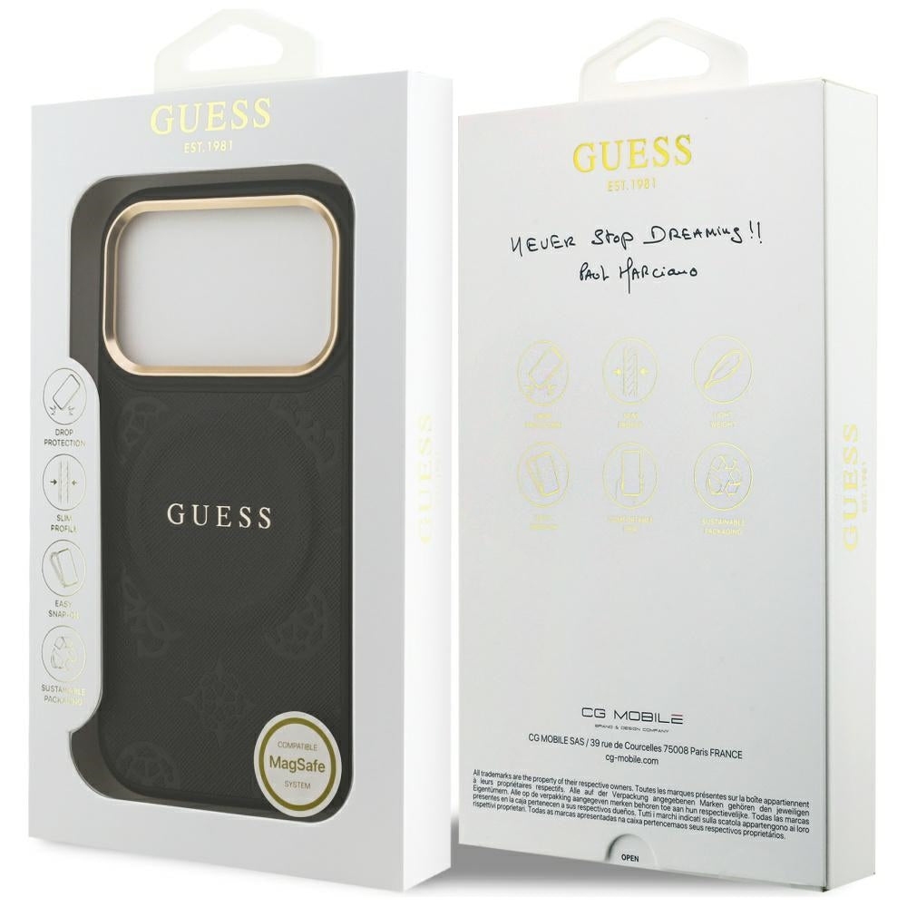 MagSafe hoesje voor Apple iPhone 17 Pro, Guess, Peony Hot Stamp, Zwart