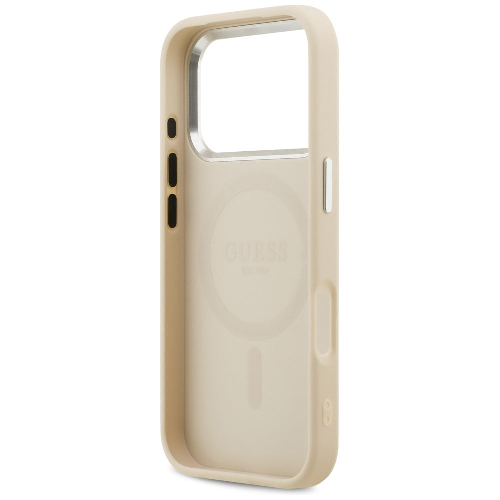 MagSafe hoesje voor Apple iPhone 17 Pro, Guess, Peony Hot Stamp Script, Beige