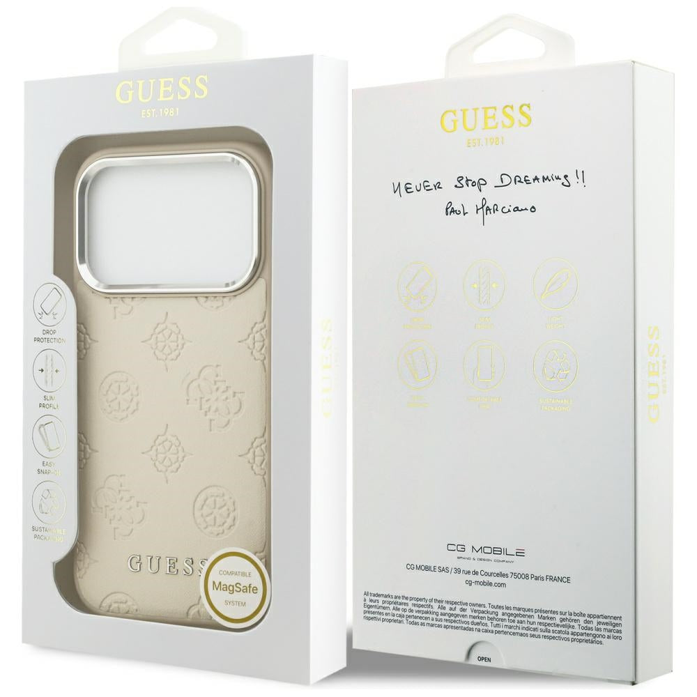 MagSafe hoesje voor Apple iPhone 17 Pro, Guess, Peony Hot Stamp Script, Beige