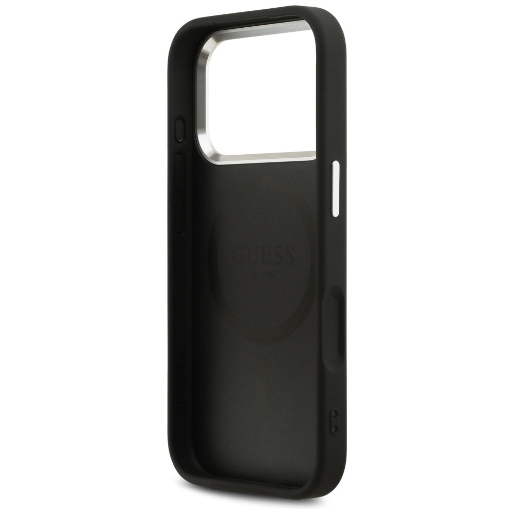 MagSafe hoes voor Apple iPhone 17 Pro, Guess, Peony Hot Stamp Script, Zwart