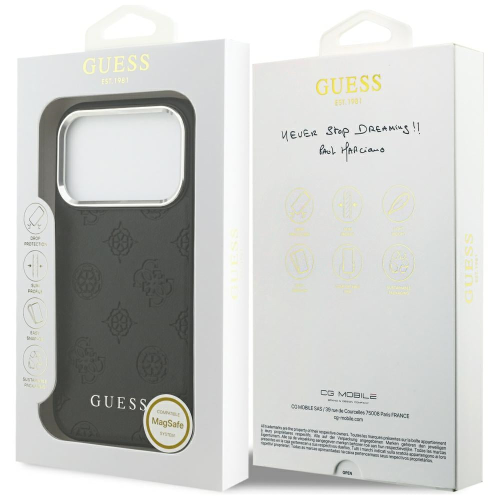 MagSafe hoes voor Apple iPhone 17 Pro, Guess, Peony Hot Stamp Script, Zwart