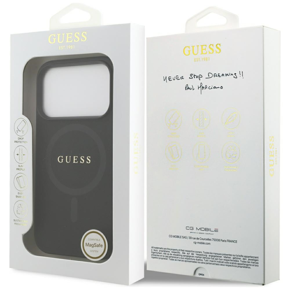 MagSafe hoesje voor Apple iPhone 17 Pro, Guess, Saffiano Classic Logo, Zwart