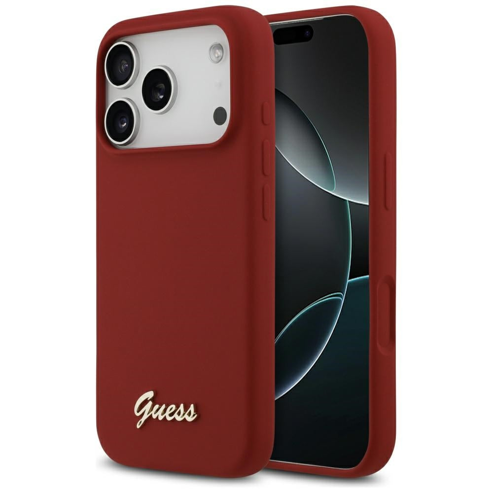 MagSafe hoesje voor Apple iPhone 17 Pro, Guess, Script Metal Logo, Roze