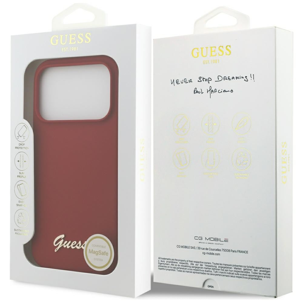 MagSafe hoesje voor Apple iPhone 17 Pro, Guess, Script Metal Logo, Roze