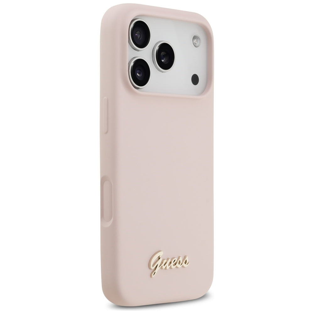 MagSafe hoesje voor Apple iPhone 17 Pro, Guess, Script Metal Logo, Lichtroze