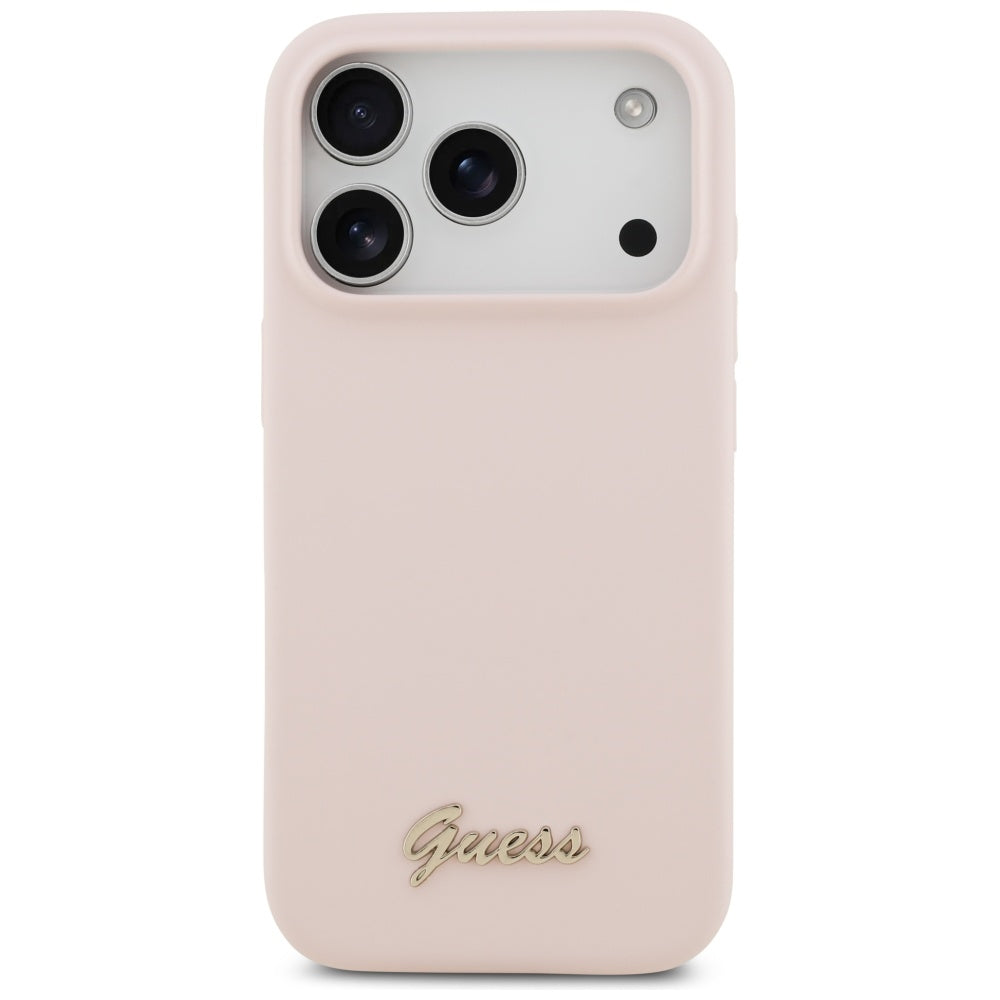 MagSafe hoesje voor Apple iPhone 17 Pro, Guess, Script Metal Logo, Lichtroze