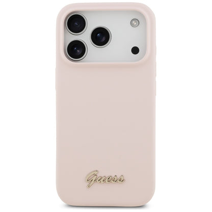 MagSafe hoesje voor Apple iPhone 17 Pro, Guess, Script Metal Logo, Lichtroze