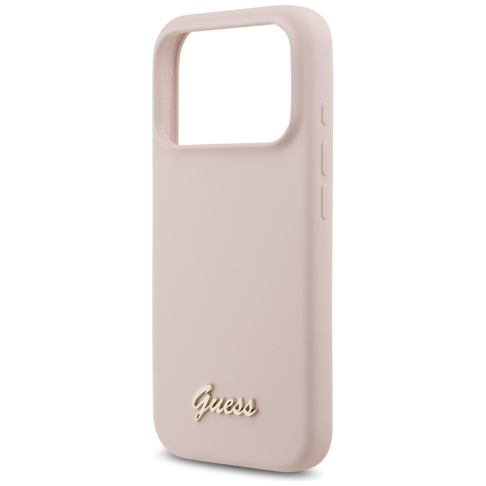 MagSafe hoesje voor Apple iPhone 17 Pro, Guess, Script Metal Logo, Lichtroze
