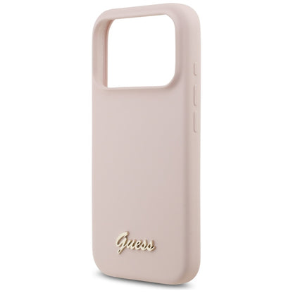 MagSafe hoesje voor Apple iPhone 17 Pro, Guess, Script Metal Logo, Lichtroze