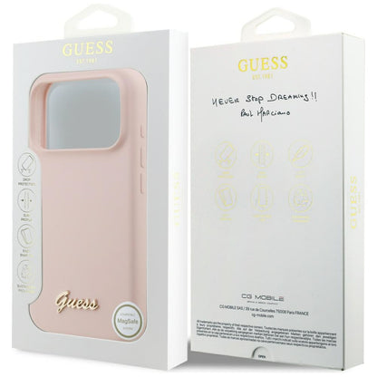 MagSafe hoesje voor Apple iPhone 17 Pro, Guess, Script Metal Logo, Lichtroze