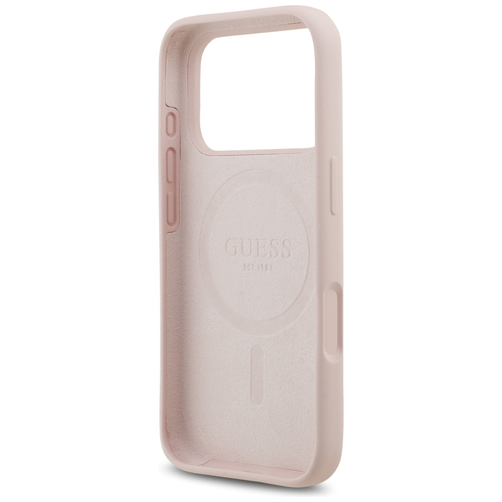 MagSafe hoesje voor Apple iPhone 17 Pro, Guess, Script Metal Logo, Lichtroze