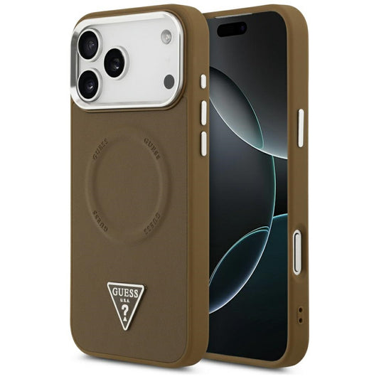 MagSafe hoesje voor Apple iPhone 17 Pro, Guess, Triangle Logo, Zilverbruin