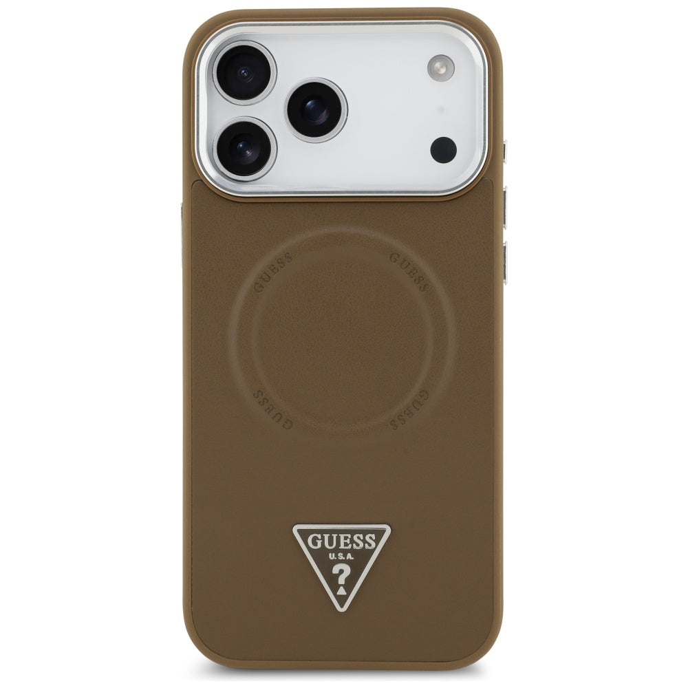 MagSafe hoesje voor Apple iPhone 17 Pro, Guess, Triangle Logo, Zilverbruin