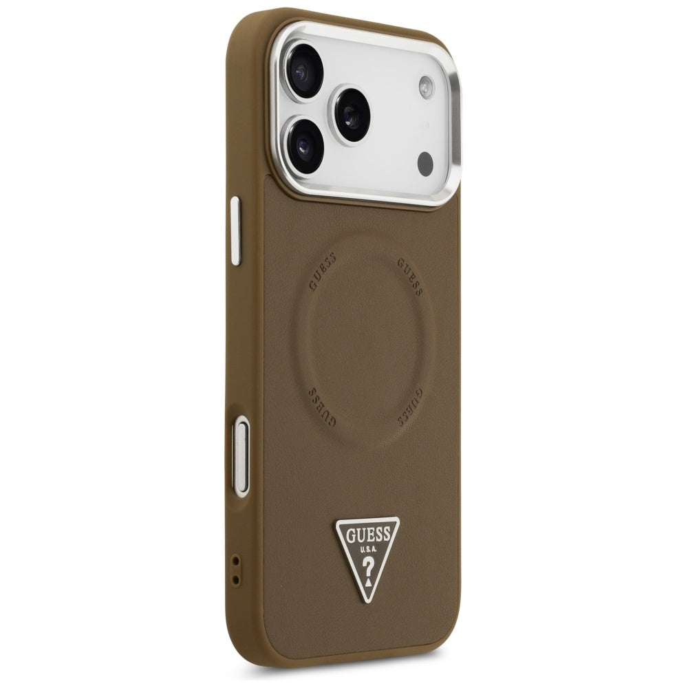 MagSafe hoesje voor Apple iPhone 17 Pro, Guess, Triangle Logo, Zilverbruin