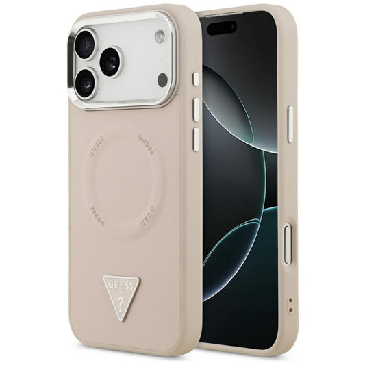 MagSafe hoesje voor Apple iPhone 17 Pro, Guess, Triangle Logo, Roze Zilver