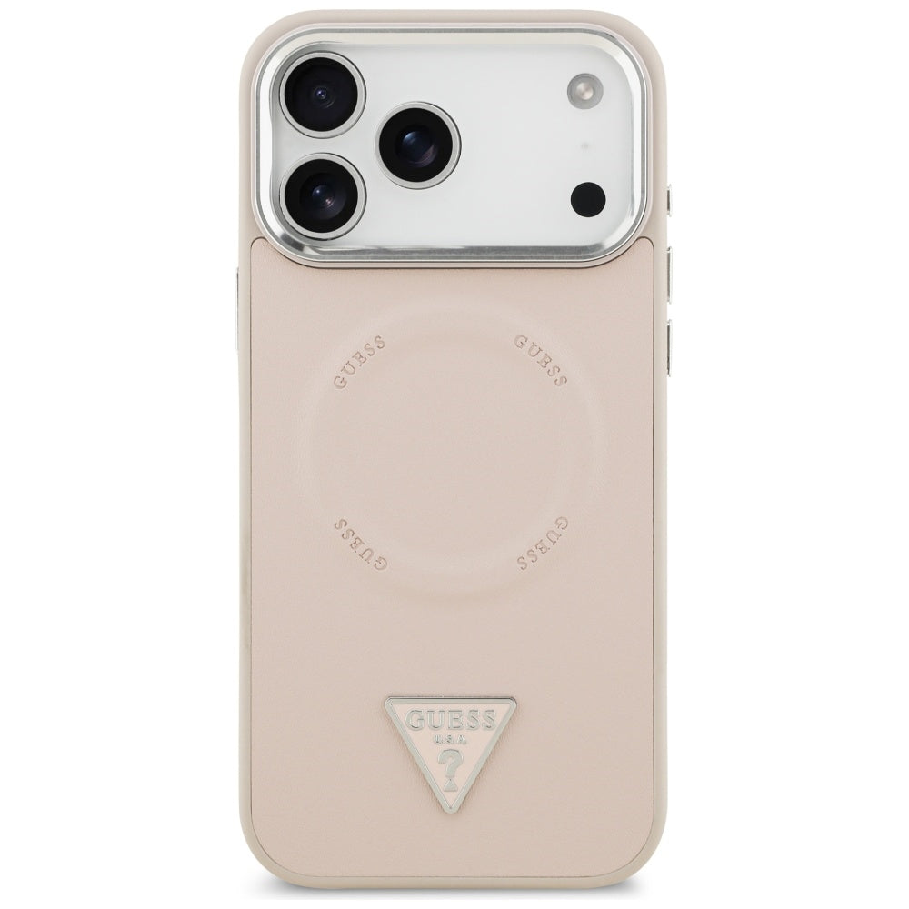 MagSafe hoesje voor Apple iPhone 17 Pro, Guess, Triangle Logo, Roze Zilver