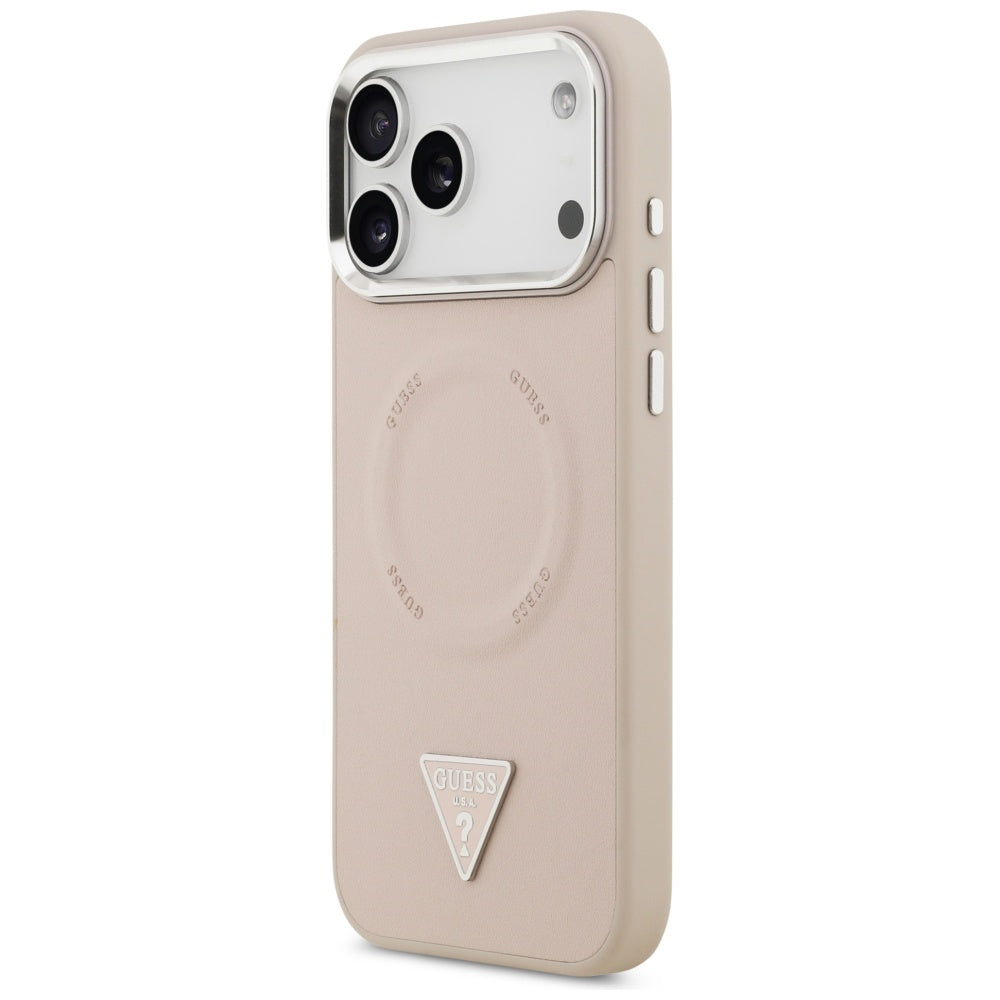 MagSafe hoesje voor Apple iPhone 17 Pro, Guess, Triangle Logo, Roze Zilver