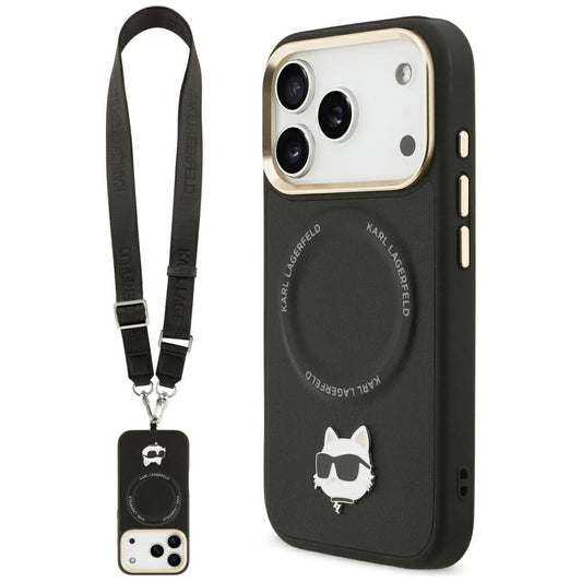 MagSafe hoes voor Apple iPhone 17 Pro, Karl Lagerfeld, Big Strap Choupette Metal Logo, Zwart
