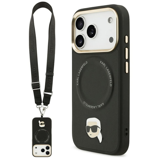 MagSafe hoes voor Apple iPhone 17 Pro, Karl Lagerfeld, Big Strap Karl Metal Logo, Zwart