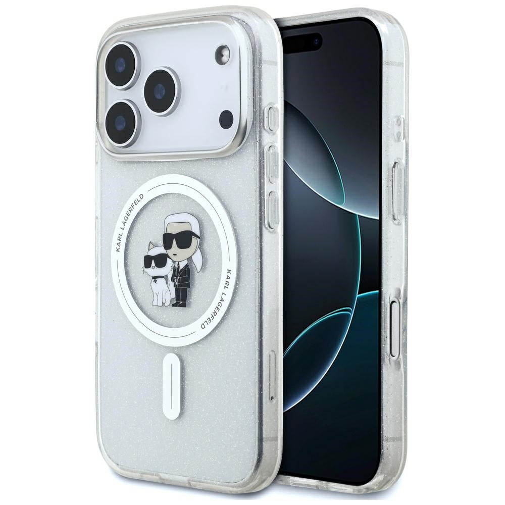 MagSafe hoes voor Apple iPhone 17 Pro, Karl Lagerfeld, IML Glitter Karl & Choupette, Transparant
