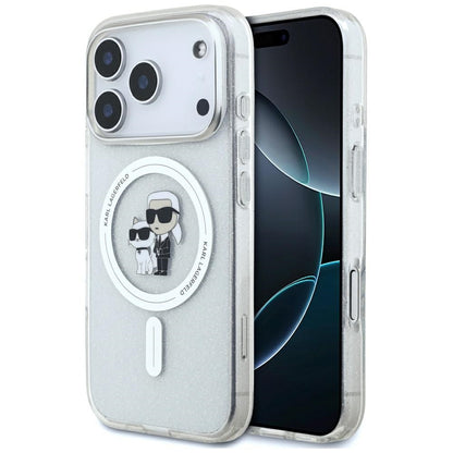 MagSafe hoes voor Apple iPhone 17 Pro, Karl Lagerfeld, IML Glitter Karl & Choupette, Transparant