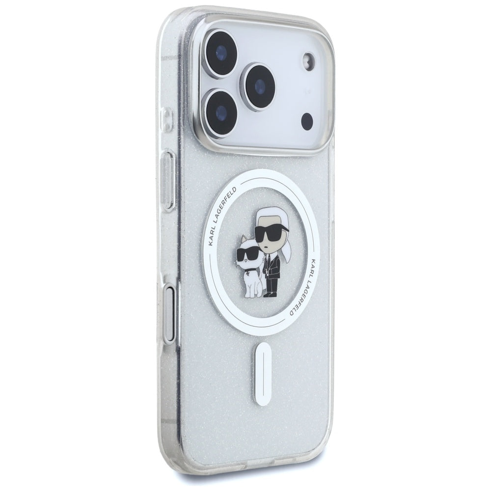 MagSafe hoes voor Apple iPhone 17 Pro, Karl Lagerfeld, IML Glitter Karl & Choupette, Transparant