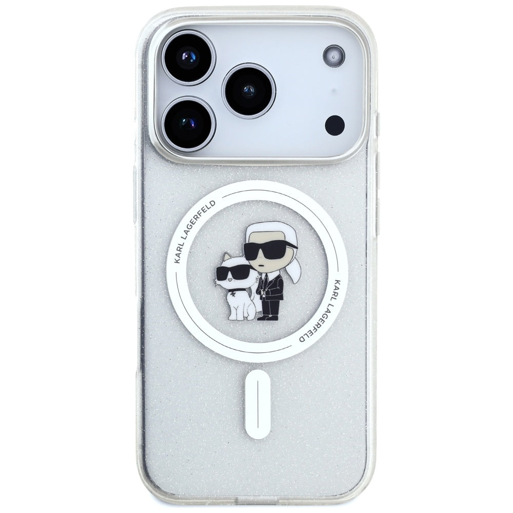MagSafe hoes voor Apple iPhone 17 Pro, Karl Lagerfeld, IML Glitter Karl & Choupette, Transparant