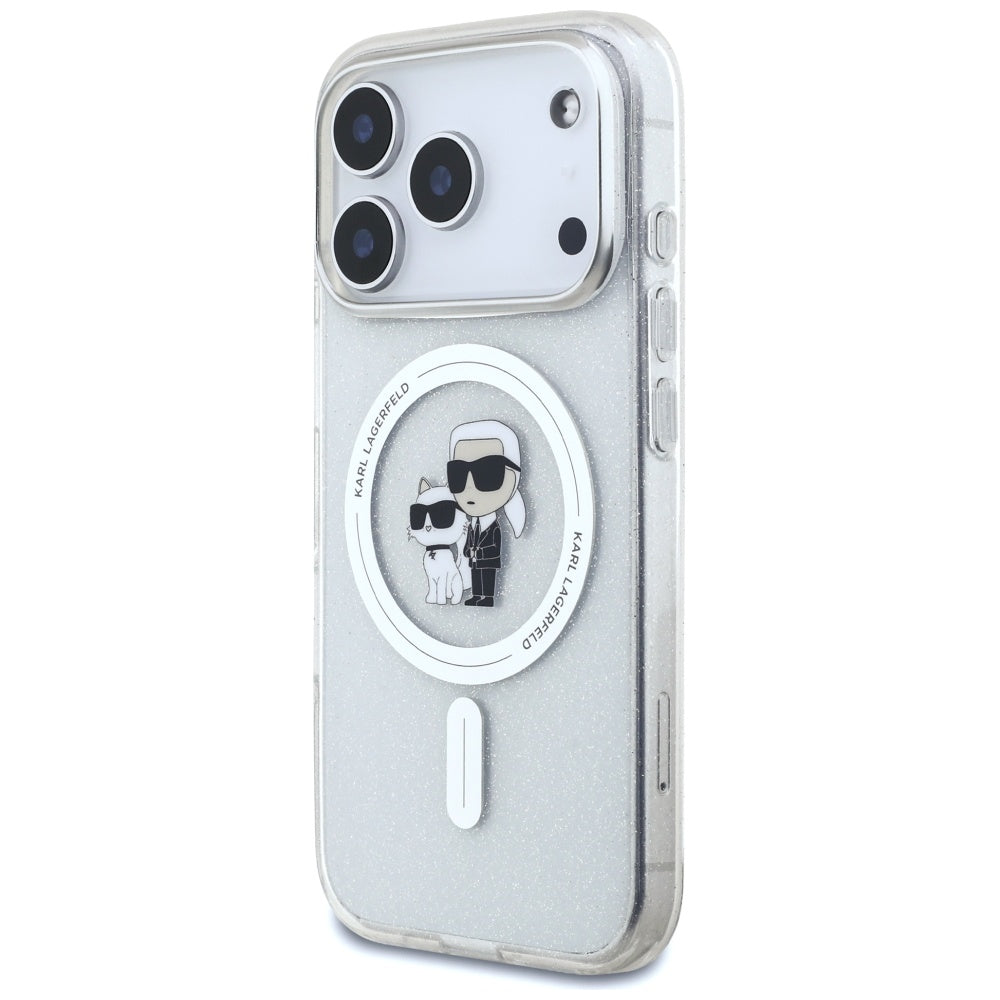 MagSafe hoes voor Apple iPhone 17 Pro, Karl Lagerfeld, IML Glitter Karl & Choupette, Transparant
